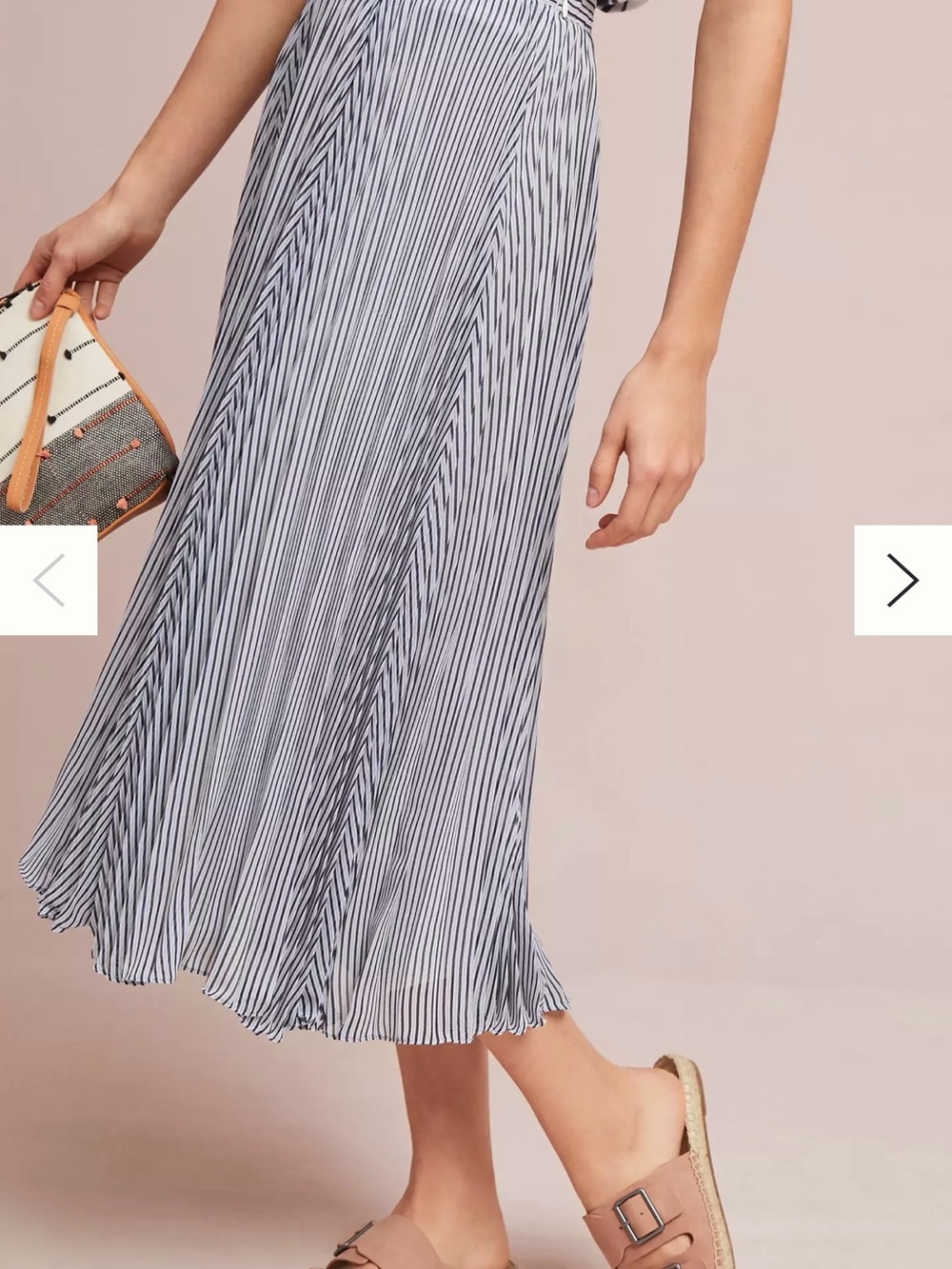 Anthropologie - Maeve Navy Pinstripe Pleated Midi Skirt